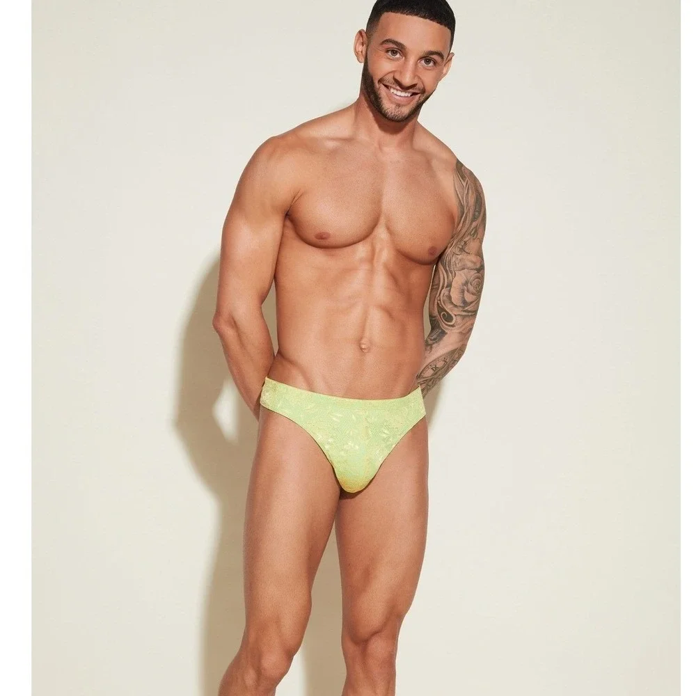 Cosabella Never Say Never Mens Lace Thong Lime Green Floral Low Rise Underwear